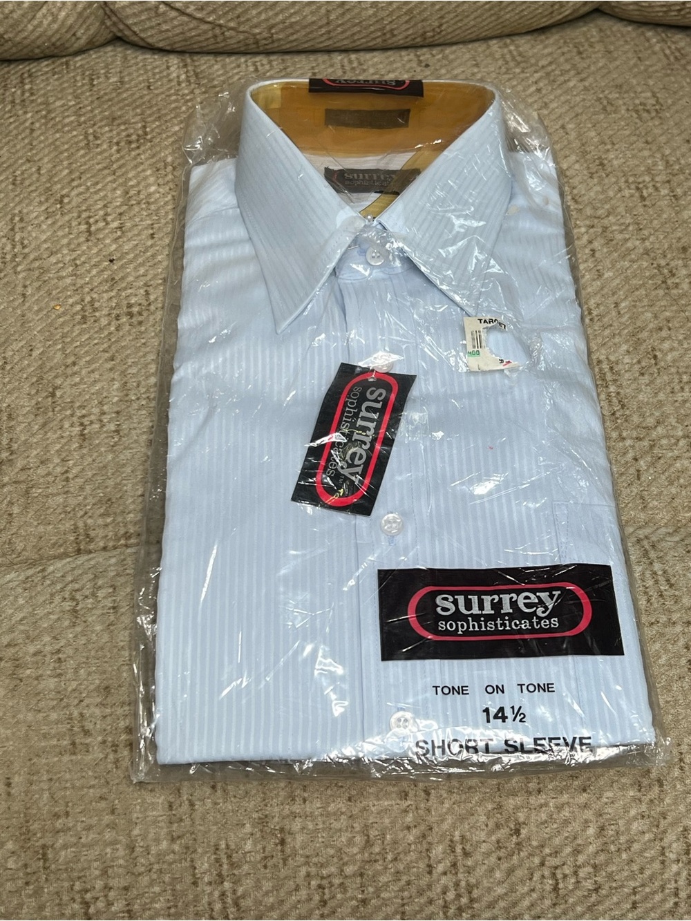 Surrey Light Blue Tone-on-Tone Short Sleeve Dress Shirt